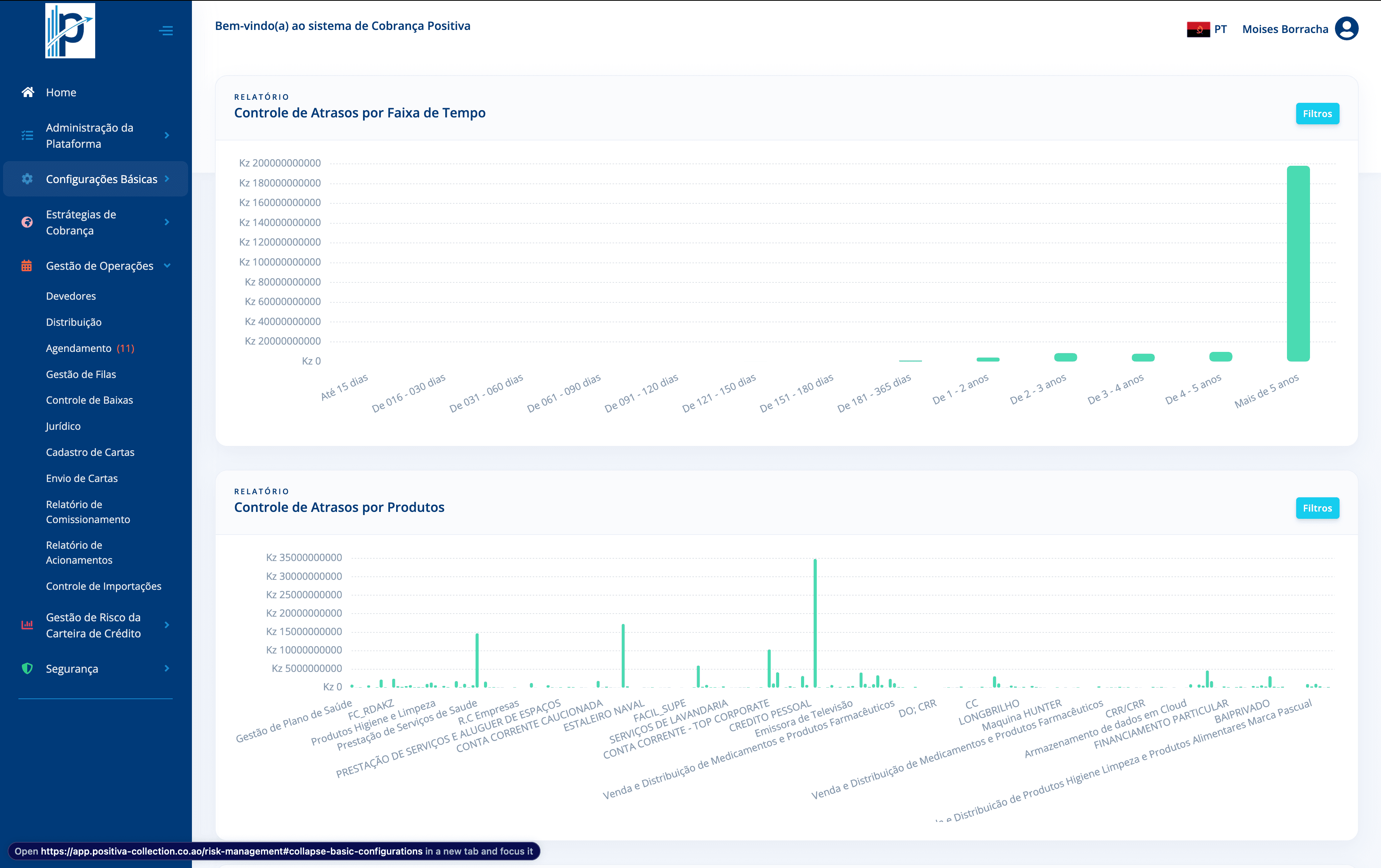 Interface do SIGEST Cloud — painel de gestão de cobrança